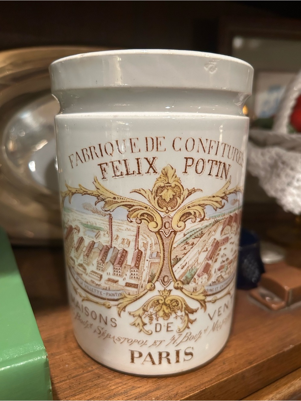 Rare Color Transfer Antique Felix Potin Confitures Ironstone Crock
